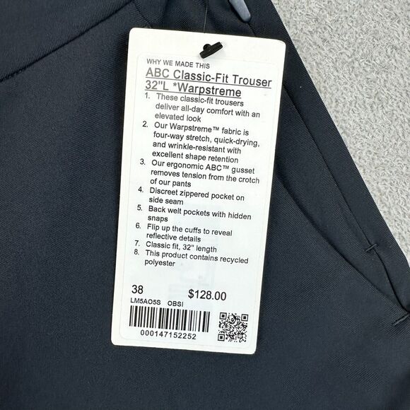 NWT Lululemon ABC Pant CLASSIC Fit Warpstreme 38x32 Obsidian Gray LM5AO5S - Picture 6 of 9